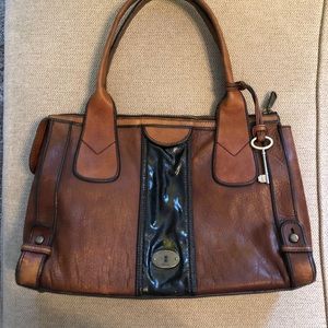 SOLD!! Fossil Vintage Tote w/ Patent Stripe SOLD!!